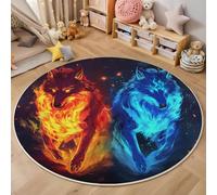 ALTCIRNMD Tapis Rond De Salon 3D Rouge Bleu Loup Élémentaire Adolescent Garçon Fille Décoration De La Chambre Antidérapant De Jeu Animaux Fantastiques pour Wnfants en Douce Maison Décor,140Cm