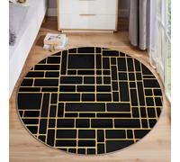 ALTCIRNMD Tapis Rond,Impression 3D Mur De Briques Jointées Sol Antidérapant Lavable,Géométrie Mosaïque Moquette pour Salon Chambre des Enfants Balcon Décoration D'Entrée Coucher,Noir Jaune,100Cm