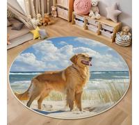 ALTCIRNMD Tapis Rond,Impression Golden Retriever Décoration Antidérapant Animaux Naturels pour Bureau Salon Chambre Cuisine Balcon Terrasse Salle Manger Intérieur Extérieur,Or Bleu 200Cm