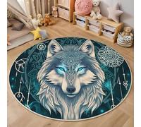 ALTCIRNMD Tapis Rond,Impression Loup De Mandragore Décoration Antidérapant Animaux Fantastiques pour Bureau Salon Chambre Cuisine Balcon Terrasse Salle Manger Intérieur Extérieur,Bleu Foncé 140Cm