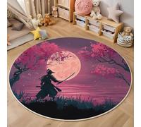 ALTCIRNMD Tapis Rond Sakura Samouraï Lavable en Machine,Personnages D'Anime 3D Rose Interieur Anti Slip pour Aalon,Chambre Coucher,Entrée,Décoration D'Intérieur,Protections De Sol,160Cm