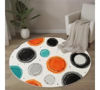 ALTCIRNMD Tapis Rond Salon Fleurs De Marguerite Plantes De Matisse Tapis De Sol Décoration Antidérapant pour Salon Chambre Cuisine Balcon Terrasse Salle À Manger Intérieur Extérieur,180Cm Orange-Bleu