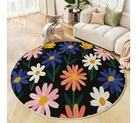 ALTCIRNMD Tapis Rond Salon Fleurs De Marguerite Plantes De Matisse Tapis De Sol Décoration Antidérapant pour Salon Chambre Cuisine Balcon Terrasse Salle À Manger Intérieur Extérieur,180Cm Orange-Bleu