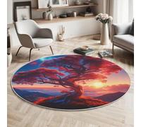 ALTCIRNMD Tapis Rond Salon Grand Arbre De Sunset Mountain Plantes Fantastiques Tapis De Sol Décoration Antidérapant pour Salon Chambre Cuisine Balcon Terrasse Salle À Manger,120Cm Rouge Vif