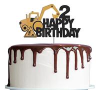 ALTcompluser Décoration de gâteau 2ème anniversaire garçon excavatrice,Décoration d'anniversaire d'enfant,2 ans,Décoration de gâteau pour garçon fille,Anniversaire (2 ans)
