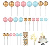ALTcompluser Lot de 27 boules de décoration pour gâteau avec ours d'amour,Avec or,Pour bébé,Décoration de gâteau,Pour garçons et filles,Fête prénatale,Anniversaire de mariage (bleu/rose/doré)