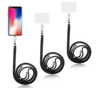 ALTcompluser Lot de 3 chaînes de téléphone portable noires et 3 pièces universelles pour téléphone portable, cordon de téléphone portable, cordon porte-clés, mousqueton, chaîne à accrocher pour la