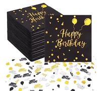 ALTcompluser Lot de 60 serviettes d'anniversaire, 33 x 33 cm, avec confettis d'anniversaire, serviettes en papier, pour décoration d'anniversaire, de fête, noir et doré