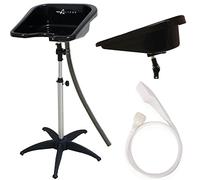 ALTÉAX Lave-tête Professionnel portable, Embase à 5 branches, réglable en hauteur, avec tuyau de vidange + douchette universelle - pour Coiffeurs