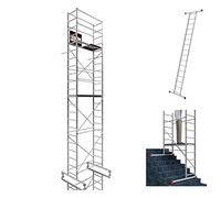 ALTEC AluCombine® 3.0 - Échafaudage roulant en aluminium avec traverse, 4 roulettes pivotantes freinables et ancrage mural - Échafaudage de montage - Échelle simple (7 m)