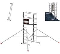 ALTEC AluCombine 4.0 - Échafaudage mobile aluminium avec 4 roulettes freinables et stabilisateurs - Échafaudage roulant à marches, montage simple (4 m)