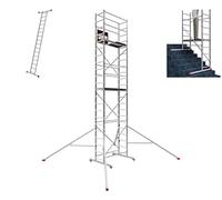 ALTEC AluCombine 4.0 - Échafaudage Mobile Aluminium avec 4 roulettes freinables et stabilisateurs - Échafaudage Roulant à marches, Montage Simple (7 m)