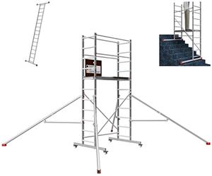 ALTEC AluCombine 4.0 - Échafaudage mobile aluminium avec 4 roulettes freinables et stabilisateurs - Échafaudage roulant à marches, montage simple (4 m)