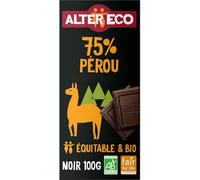 ALTER ECC - Chocolat Noir Intense 75% du Pérou Bio, Saveur Riche et Authentique (Tablette 100g) - Le lot de 4