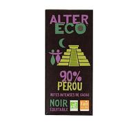 ALTER ECC - Chocolat Noir Intense 90% Bio du Pérou, Saveur Puissante et Fondante, 100g - Lot De 4