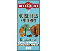 ALTER ECO - Chocolat Lait Noisettes Entières - Bio & Équitable - Origine Pérou - 100 g (L'emballage peut varier)