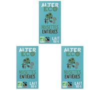ALTER ECO - Chocolat Lait Noisettes Entières - Bio & Équitable - Origine Pérou - 100 g (L'emballage peut varier) (Lot de 3)
