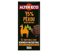 ALTER ECO - Chocolat Noir 75% - Perou - Bio & Équitable - 2x100 g
