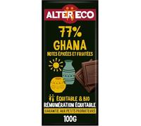 ALTER ECO - Chocolat Noir 77% - Ghana - Bio & Équitable - 100 g | Tablette de chocolat Bio - Notes épicées et fruitées - Commerce Equitable