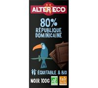 ALTER ECO - Chocolat Noir 80% Cacao République Dominicaine Bio et Commerce Équitable - La tablette de 100g - Le Lot De 5