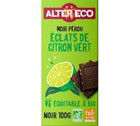 ALTER ECO - Chocolat Noir Bio aux Éclats de Citron, Saveur Intense et Rafraîchissante (Tablette 100g) - Le Lot De 4