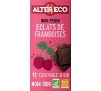 ALTER ECO - Chocolat Noir Bio aux Éclats de Framboise, Saveur Intense et Fruité (Tablette 100g) - Le Lot De 4