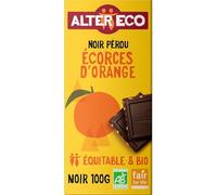 ALTER ECO - Chocolat Noir Bio aux Écorces d'Orange, Saveur Intense et Zestée (Tablette 100g) - Le Lot De 4