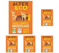 ALTER ECO - Sucre Muscovado en Poudre - Sucre Complet Bio et Équitable - Origine Philippines - 500 g (Lot de 5)