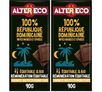 ALTER ECO - Tablette Chocolat Noir 100% - Puissant et Acidulé - Bio & Équitable - Origine République Dominicaine - 90 g (Lot de 2)