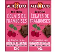 ALTER ECO - Tablette Chocolat Noir 60% - Éclats de Framboise - Bio & Équitable - Origine Pérou - 100 g (Lot de 2)