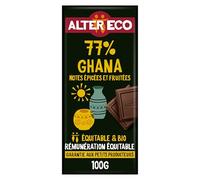 ALTER ECO - Tablette Chocolat Noir 77% - Notes Intenses Et Fruitées - Bio & Équitable - Sans Lécithine - Origine Ghana - 100 g