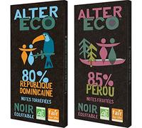 ALTER ECO - Tablette Chocolat Noir 80% - Bio & Équitable - Origine République Dominicaine - 100 g & Tablette Chocolat Noir 85% - Bio & Équitable - Chocolat Pérou - Goût Fruité & Corsé - 100 g