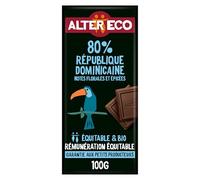ALTER ECO - Tablette Chocolat Noir 80 purcent - Bio et Équitable - Origine République Dominicaine - Notes Torréfiées et Fruits Secs Grillés - 100g (Lot de 1)