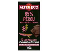 ALTER ECO - Tablette Chocolat Noir 85% - Bio & Équitable - Chocolat Pérou - Goût Fruité & Corsé - 100 g