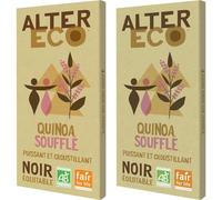 ALTER ECO - Tablette Chocolat Noir au Quinoa Soufflé - Bio & Équitable - Origine Pérou - 100 g (Lot de 2)