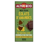 ALTER ECO - Tablette Chocolat Noir aux Éclats d'Amandes - Bio & Équitable - Chocolat Pérou - 100 g