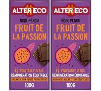 ALTER ECO - Tablette Chocolat Noir Fruit de la Passion - Bio & Équitable - Origine Équateur - 100 g (L'emballage peut varier) (Lot de 2)