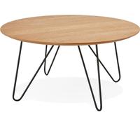 Alterego | Table basse design PLUTO bois naturel plaqué chêne et métal noir | Beige et noir | 80 x 80 x 40 cm