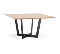 Alterego | Table salle à manger carrée bois MDF plaqué Frêne naturel et métal noir | Beige/Noir | 140x140 cm