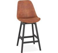 Alterego | Tabouret snack mi-hauteur ASPEN MINI microfibre marron | Pieds bois noir | 56x48x103 cm