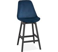 Alterego | Tabouret snack mi-hauteur en velours bleu et pieds en chêne noir | 103x56x48 cm