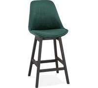 Alterego | Tabouret snack mi-hauteur en velours vert et pieds en chêne noir | 103x56x48 cm
