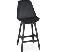 Alterego | Tabouret snack mi-hauteur velours noir | Pieds bois noir | H. 103 cm
