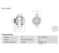 Alternateu pour BOSCH 986 047 15 pour MERCEDES-BENZ CLK (C209) 3 2005-2009