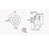 Alternateur avec poulie 063731820010 MAGNETI MARELLI pour VW TOUAREG MULTIVAN T5