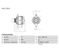 BOSCH Alternateur 0 986 038 600 - 70A 14V avec poulie d'entraînement multiple