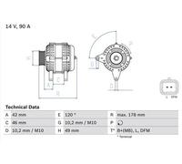 Alternateur avec poulie d'entraînement multiple 0 986 048 911 BOSCH pour PEUGEOT