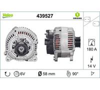 VALEO-439527-Alternateur-Courant de charge de l'alternateur [Amp] : 180 - Nombre de stries : 6 - Diamètre de la poulie [mm] : 58 - Voltage [V] : 14 - Sens de rotation : SENS HORLOGE