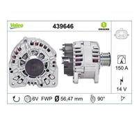 Valeo Alternateur 439646 - 150 A - 6 stries - poulie 56 mm - 14 V - sens horaire