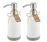 ALTGLAS Distributeur de Savon Liquide 'Sarajevo' en Verre Blanche avec sous-Verre en Silicone - 2 Pièces Bouteille de 250 ML avec Pompe en Acier INOX Argent Brossé